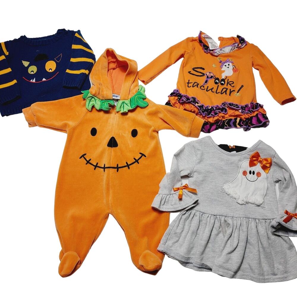 Vintage Kids Baby Halloween Clothing Bundle Various Sizes Shirts One Pieces Etc.